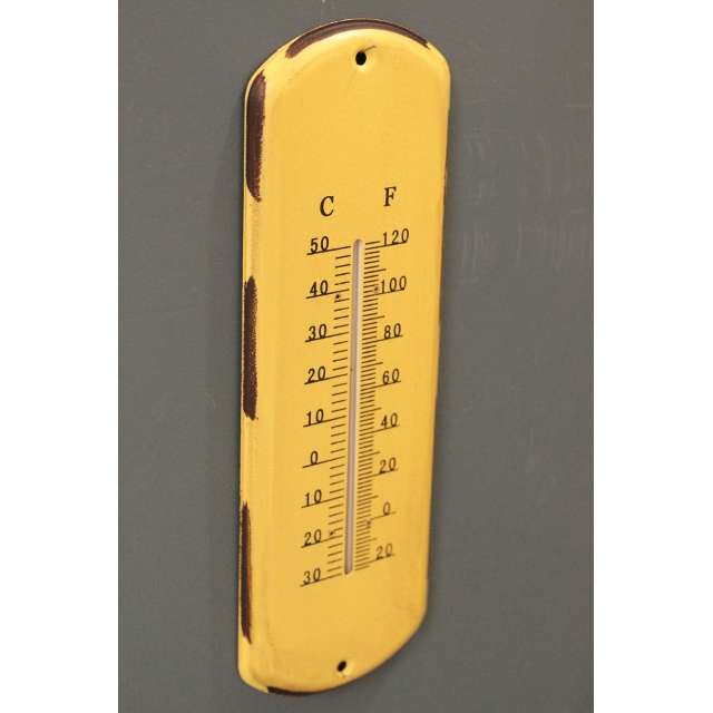 Thermomètre Decor Rétro Style Cosy Chic en Métal Jaune