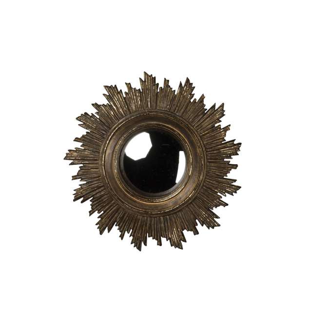 Miroir plumes doré patiné avec oeil de sorcière Diam 32 cm